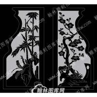 墓碑抱鼓耳朵梅花竹子线雕图(MBBG-719)