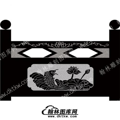 墓碑栏板鲤鱼荷花莲线雕图（MBLB-362）