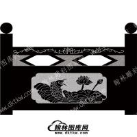 墓碑栏板鲤鱼荷花莲线雕图（MBLB-362）