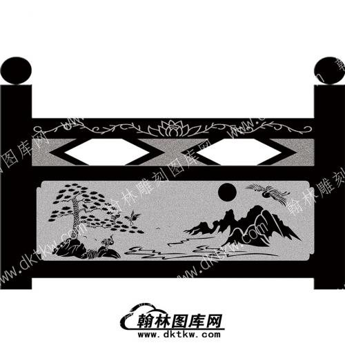 墓碑栏板松鹤山水线雕图（MBLB-428）