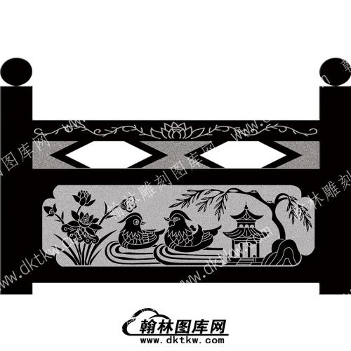 墓碑栏板鸳鸯建筑线雕图（MBLB-486）