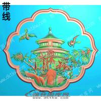 植物建筑花鸟带线精雕图1(ZSHN-0724)