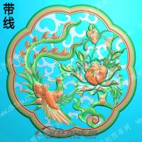 牡丹凤凰花鸟圆盘带线精雕图(ZSHN-0714)