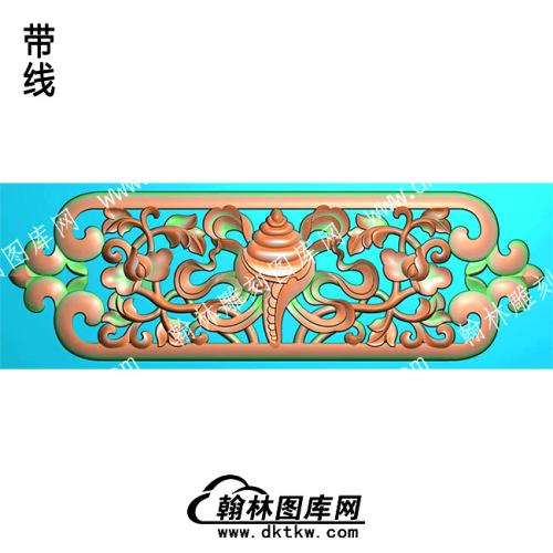 藏式八宝镂空白海螺花草背景带线精雕图(ZSBB-0108)
