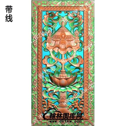 藏式八宝伞蝙蝠框带线精雕图（ZSBB-06-07)