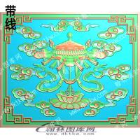 藏式雪域八宝伞带线精雕图（ZSBB-06-15)