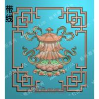藏式八宝胜利幢花格框带线精雕图（ZSBB-07-09)