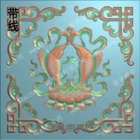 藏区八宝双鱼镂空花格边框带线精雕图（ZSBB-08-01)