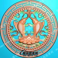 藏式八宝圆形双鱼挂件带线精雕图（ZSBB-08-10)