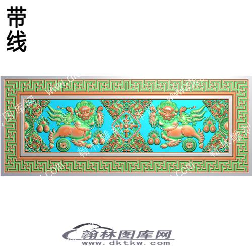藏式家具 双狮牙板带线精雕图(ZSDW-03-06)