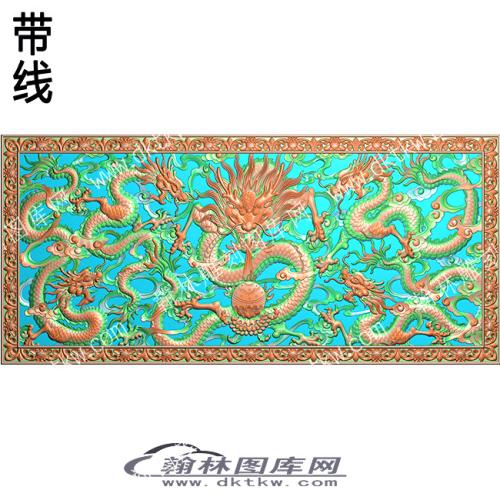 藏式家具 五龙桌面带线精雕图(ZSDW-04-06)