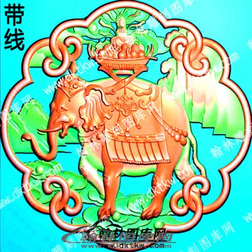 藏式动物吉祥如意大象聚宝盆带线精雕图(ZSDW-06-02)