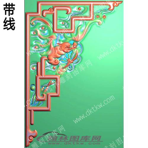 藏式家具蝙蝠铜钱角花1带线精雕图(ZSJJ-01-05)