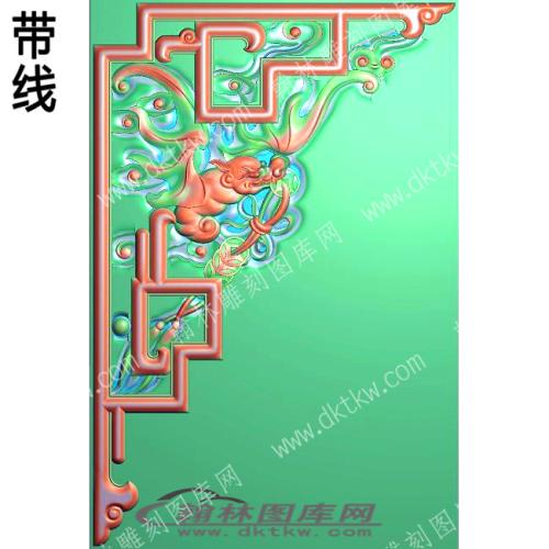 藏式家具蝙蝠铜钱角花2带线精雕图(ZSJJ-01-06)