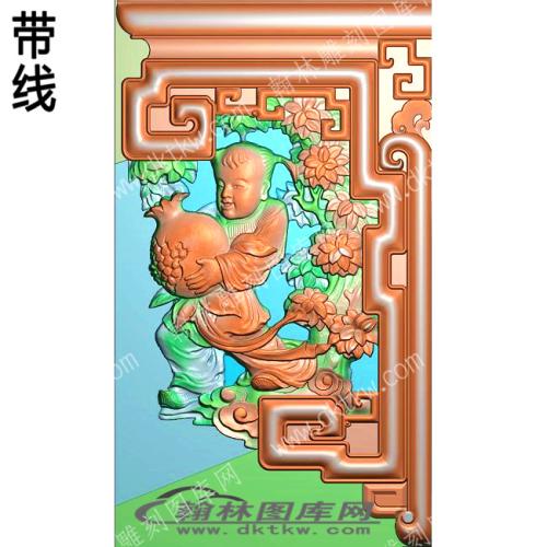 家具部件下角花石榴1带线精雕图(ZSJJ-01-50)