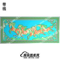 藏式回纹边框八骏雄风带线精雕图(ZSJJ-02-05)