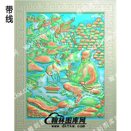 藏式吉祥画六长寿万字纹边框带线精雕图(ZSJJ-02-11)