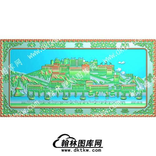 藏式精雕布达拉宫八宝边框藏文精雕图(ZSJJ-02-18)