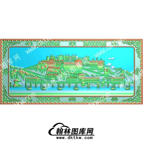藏式精雕布达拉宫八宝边框精雕图(ZSJJ-02-19)