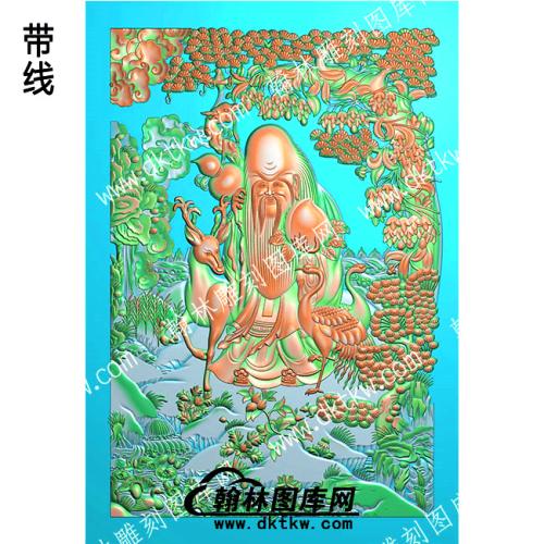 藏式人物寿星鹿鹤带线精雕图(ZSJJ-02-22)