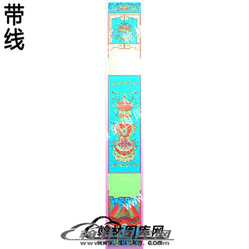 藏式八宝洋花组合门板背板带线精雕图(ZSJJ-07-01)