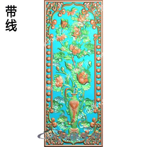 藏式精雕图牡丹花瓶1带线精雕图(ZSJJ-07-25)