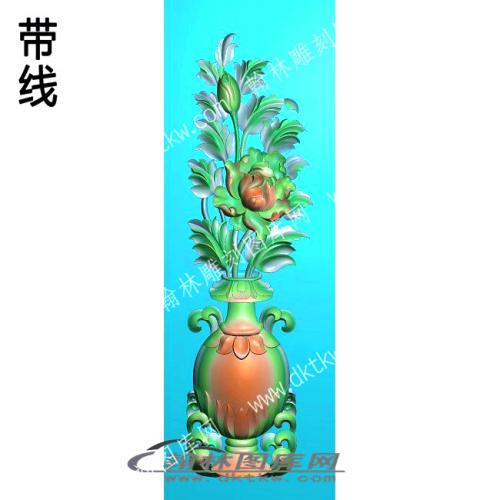 藏式牡丹花瓶带线精雕图(ZSJJ-07-31)