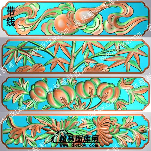 藏式植物花草葫芦围板牙板带线精雕图四组套图(ZSJJ-07-37)