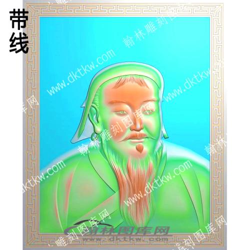 藏式人物成吉思汗肖像带线精雕图(ZSRW-01-03)