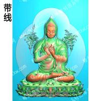佛像藏传佛教创立者宗喀巴坐姿带线精雕图(ZSRW-01-06)