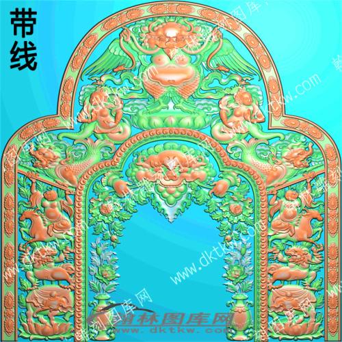 藏式佛龛法座背板带线精雕图3(ZSJJ-09-02)