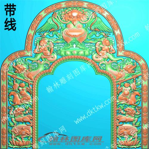 藏式佛龛法座背板带线精雕图33(ZSJJ-09-03)