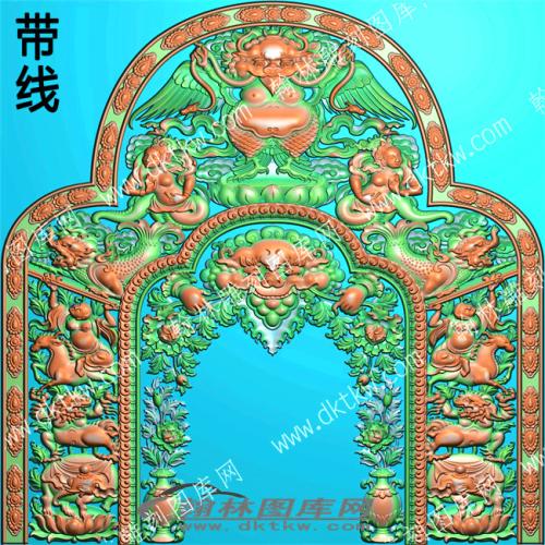 藏式佛龛法座背板带线精雕图333(ZSJJ-09-05)