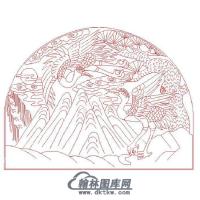 墓碑碑头仙鹤山祥云矢量线雕图（MBBT-223)