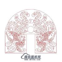 墓碑碑头双凤矢量线雕图（MBBT-215)