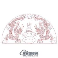 墓碑碑头双龙戏珠矢量线雕图（MBBT-254)