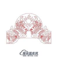 墓碑碑头双龙戏珠矢量线雕图（MBBT-310)