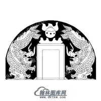 墓碑碑头双龙矢量线雕图（MBBT-239)