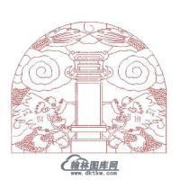 墓碑碑头双龙矢量线雕图（MBBT-249)