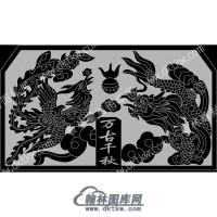 墓碑碑头龙凤万古千秋祥云线雕图（MBBT-265)