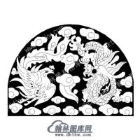 墓碑碑头龙凤矢量线雕图（MBBT-230)