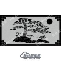 墓碑栏板松柏鹤线雕图（MBLB-519)