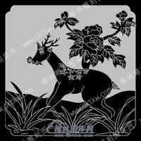 墓碑栏板花草鹿线雕图（MBLB-575)