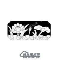 墓碑栏板荷叶莲花矢量线雕图（MBLB-525)