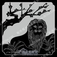 墓碑栏板雄狮梅花线雕图（MBLB-574)