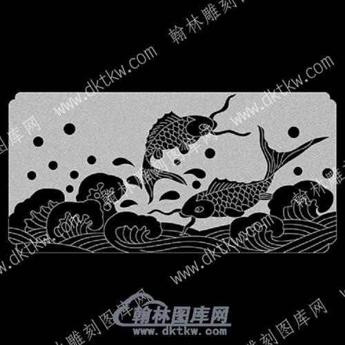 墓碑栏板鲤鱼线雕图（MBLB-534)