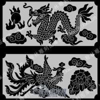 墓碑栏板龙凤线雕图（MBLB-599)