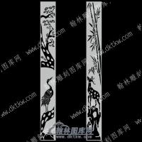 墓碑立柱仙鹤梅花竹梅花鹿线雕图（MBLZ-151)