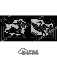 墓碑抱鼓耳朵仙鹤鹿线雕图（MBBG-858)