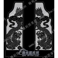墓碑抱鼓耳朵双龙线雕图（MBBG-856)